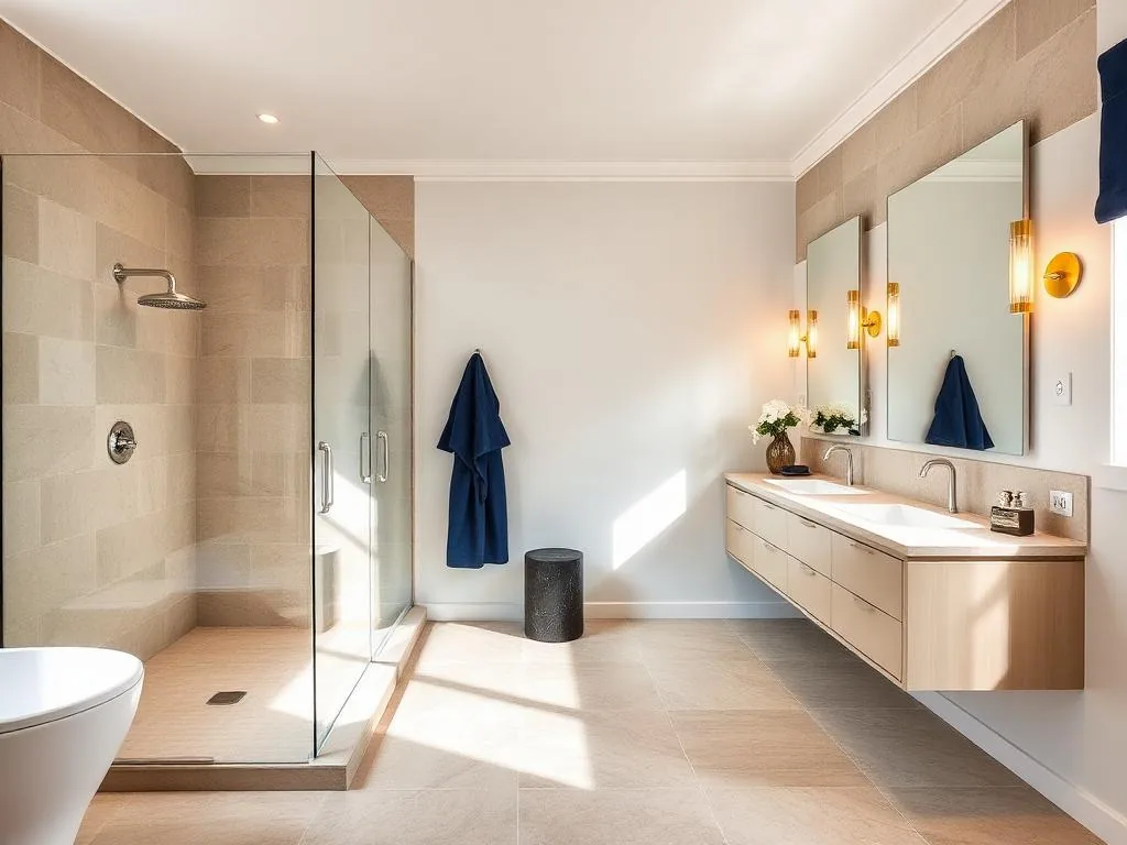 Salle de bain moderne avec douche italienne carrelée – chantier Car Sol à Réau