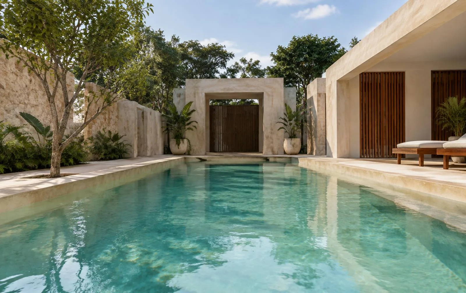 Inspiration piscine avec une finition minérale de type Chukum