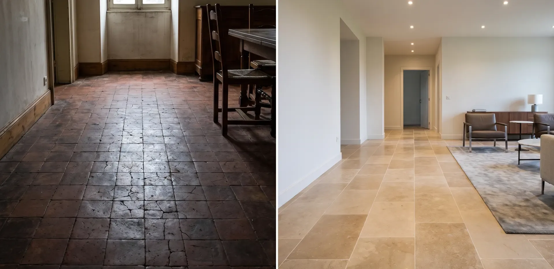 Rénovation de sol avant/après dans un logement ancien à Melun (77000)