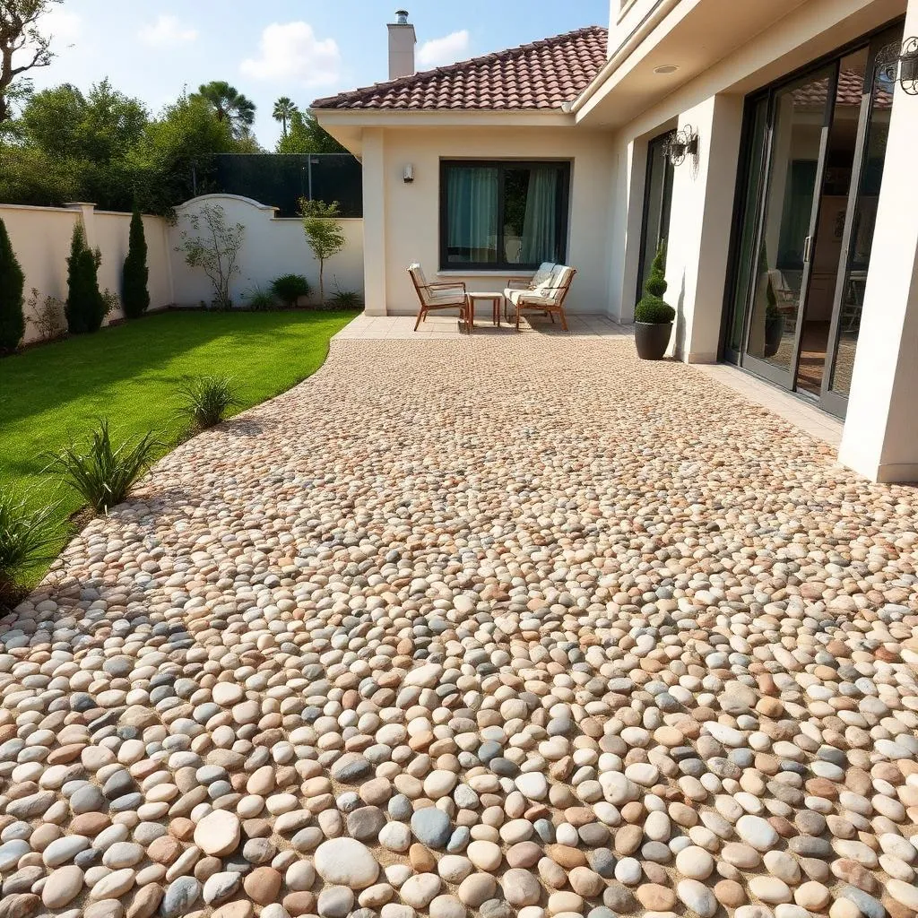 Moquette de pierre beige posée sur une terrasse extérieure d'une villa, pose Car Sol Seine-et-Marne