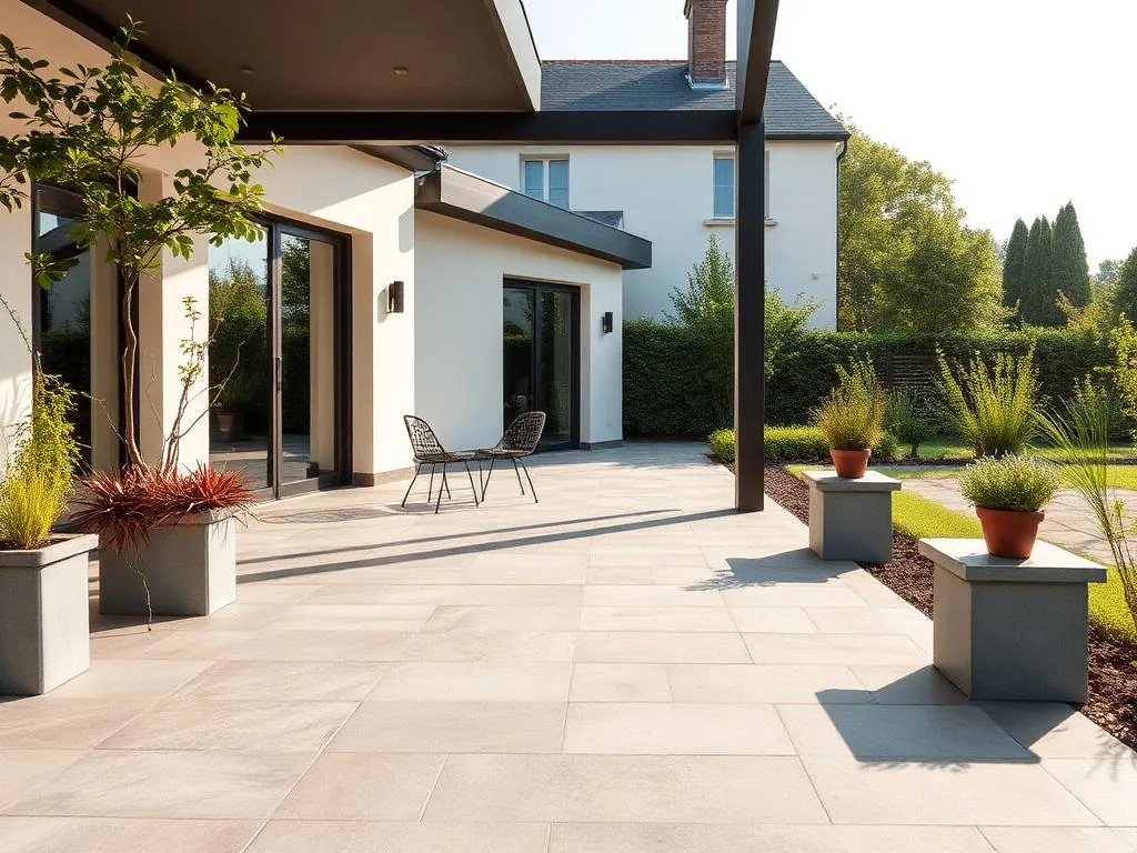 Terrasse extérieure en grès cérame sur plots – Car Sol Réau